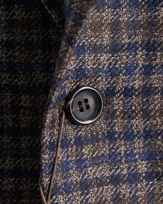 Canali Luxury Wool Marled Gingham Soft Constructed Kei Jacket Navy  Brown 460