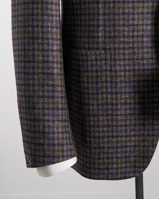 Canali Luxury Wool Marled Gingham Soft Constructed Kei Jacket Navy  Brown 461