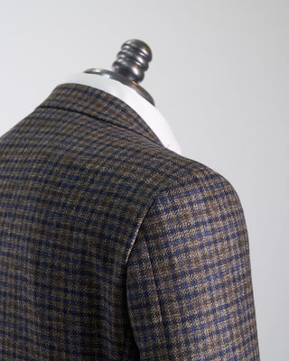 Canali Luxury Wool Marled Gingham Soft Constructed Kei Jacket Navy  Brown 462