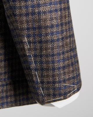 Canali Luxury Wool Marled Gingham Soft Constructed Kei Jacket Navy  Brown 463