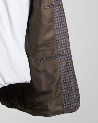 Canali Luxury Wool Marled Gingham Soft Constructed Kei Jacket Navy  Brown 464