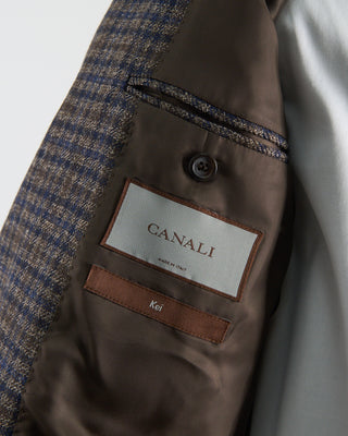 Canali Luxury Wool Marled Gingham Soft Constructed Kei Jacket Navy  Brown 465