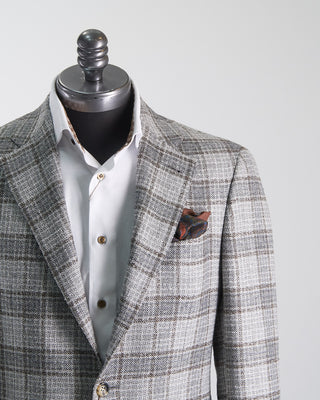 Canali Winter White Check Soft Construced Kei Jacket Grey 2563
