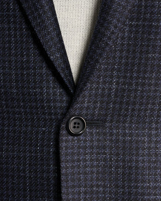 Canali Wool Silk  Linen Hopsack Gingham Soft Kei Jacket Blue  Black 4 6517