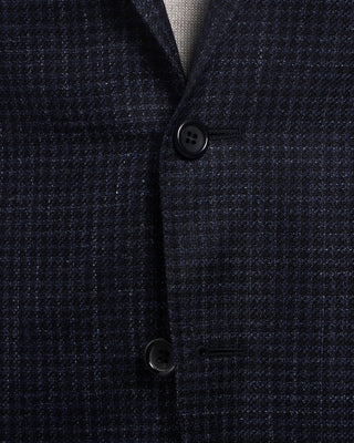 Canali Wool Silk  Linen Hopsack Gingham Soft Kei Jacket Blue  Black 5 2192