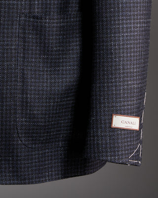 Canali Wool Silk  Linen Hopsack Gingham Soft Kei Jacket Blue  Black 6 6515