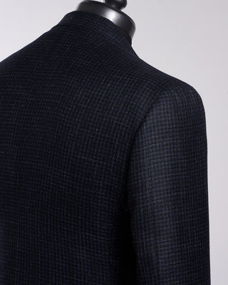 Canali Wool Silk  Linen Hopsack Gingham Soft Kei Jacket Blue  Black 7 2194