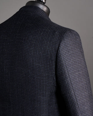 Canali Wool Silk  Linen Hopsack Gingham Soft Kei Jacket Blue  Black 7 6514