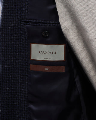 Canali Wool Silk  Linen Hopsack Gingham Soft Kei Jacket Blue  Black 8 2196