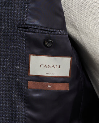 Canali Wool Silk  Linen Hopsack Gingham Soft Kei Jacket Blue  Black 8 6513