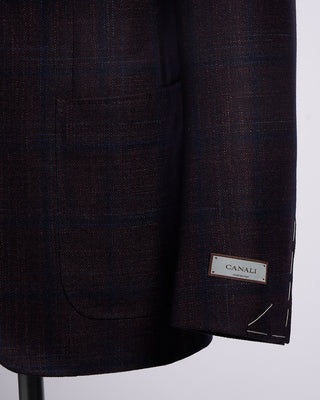 Canali Navy Check Wool Silk  Cashmere Soft Kei Jacket Eggplant 10 2177