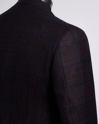 Canali Navy Check Wool Silk  Cashmere Soft Kei Jacket Eggplant 13 2180