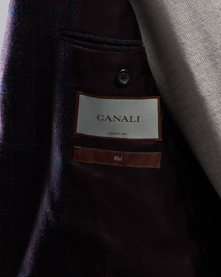 Canali Navy Check Wool Silk  Cashmere Soft Kei Jacket Eggplant 14 2182