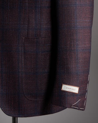 Canali Navy Check Wool Silk  Cashmere Soft Kei Jacket Eggplant 5 6505