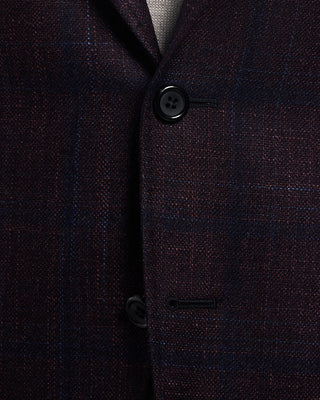 Canali Navy Check Wool Silk  Cashmere Soft Kei Jacket Eggplant 9 2178