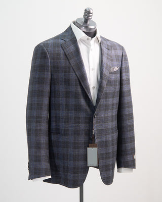 Canali Wool Silk  Linen Summertime Check Sport Jacket Blue  Black 1