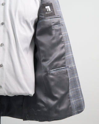Canali Wool Silk Stretch Textured Gingham Sport Jacket Navy  White 1 4