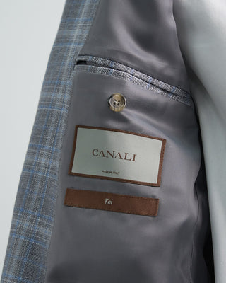 Canali Wool Silk Stretch Textured Gingham Sport Jacket Navy  White 1 5