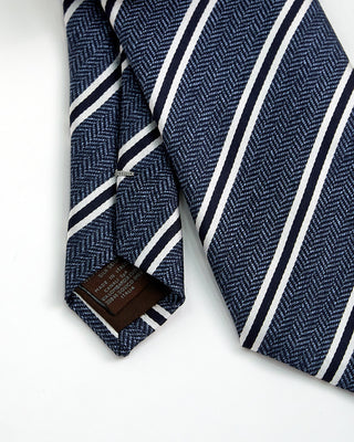 Canali Chevron Stripe Jacquard Silk Necktie Blue 1 1