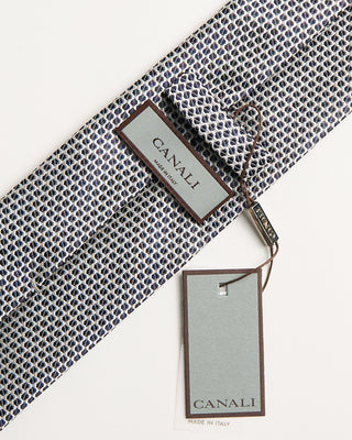Canali Micro Neat Jacquard Silk Necktie Navy  White 3 786
