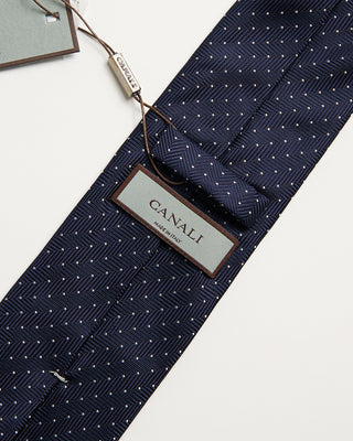 Canali Herringbone Dot Jacquard Silk Necktie Navy  White 3 663