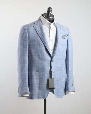 Sky Blue Check Linen & Wool 'Kei' Soft Jacket