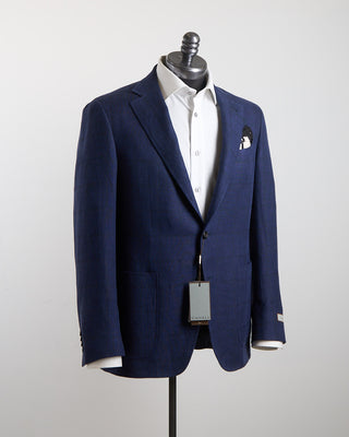 Canali Shadowcheck Linen  Wool Kei Soft Blazer Navy 158