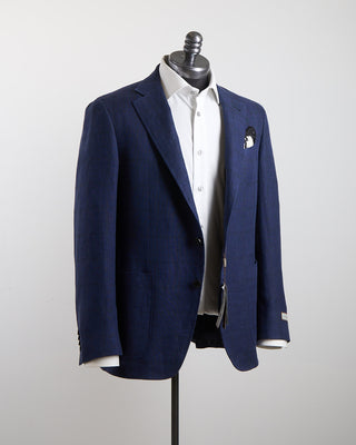 Canali Shadowcheck Linen  Wool Kei Soft Blazer Navy 159