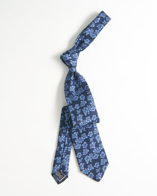 Dion Silk Jacquard Hibiscus Flower Tie Navy 2287