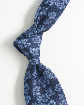 Dion Silk Jacquard Hibiscus Flower Tie Navy 2288