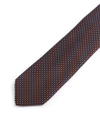 Dion Silk Woven Jacquard Windowpane Micro Neat Tie Brown 3 4634