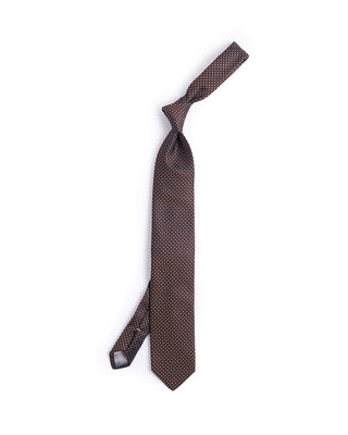 Dion Silk Woven Jacquard Windowpane Micro Neat Tie Brown 4633