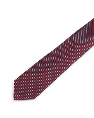 Dion Silk Woven Jacquard Windowpane Micro Neat Tie Red 4660