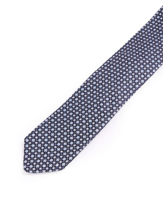 Dion Silk Woven Jacquard Clover Dot Medallion Tie Navy 4664