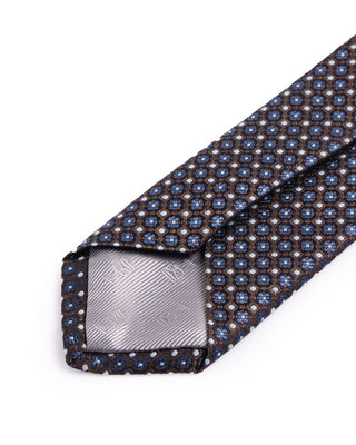 Dion Silk Woven Jacquard Clover Dot Medallion Tie Brown 2 4637