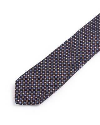 Dion Silk Woven Jacquard Clover Dot Medallion Tie Brown 4636