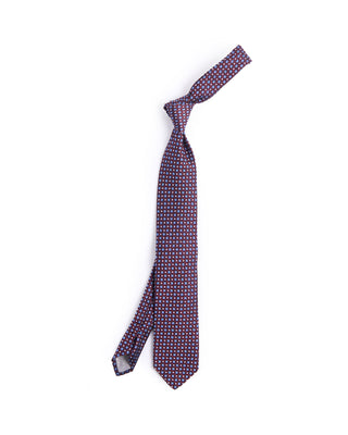 Dion Silk Woven Jacquard Clover Dot Medallion Tie Red 4617