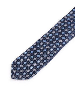 Dion Silk Woven Jacquard Clover Medallion Tie Navy 1 4679