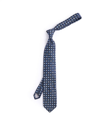 Dion Silk Woven Jacquard Clover Medallion Tie Navy 4622