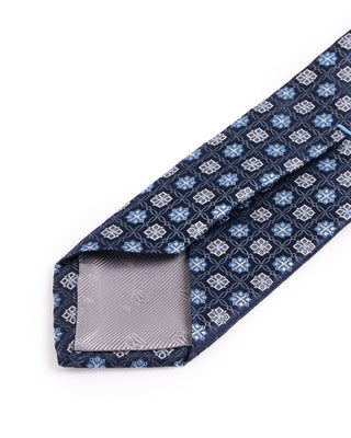 Dion Silk Woven Jacquard Clover Medallion Tie Navy 4678
