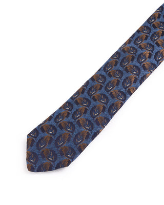 Dion Silk Woven Jacquard Cascading Leaves Tie Denim 1 4684