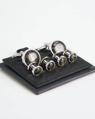 Dion Formal Chevron Cuff Link Stud Set Silver  3