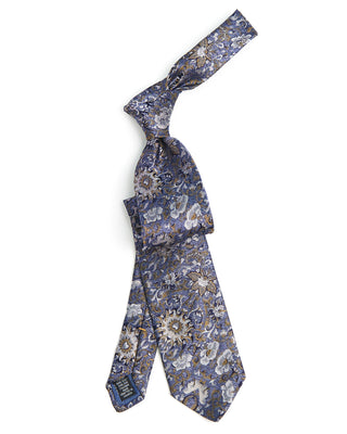 Dion Silk Melange Impatiens Floral Necktie Blue 