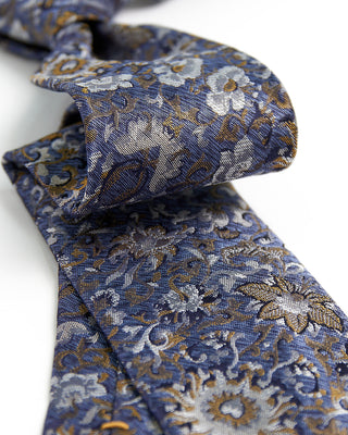 Dion Silk Melange Impatiens Floral Necktie Blue  1