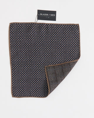 Dion Silk Reversible Dot, Prince Of Wales Pocket Square Charcoal 1 1