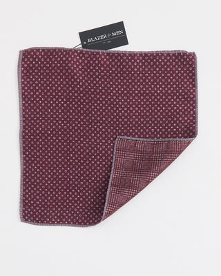 Dion Silk Reversible Dot, Prince Of Wales Pocket Square Burgundy 1 1