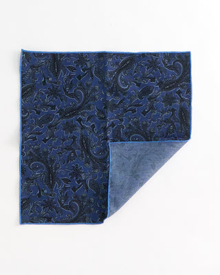 Dion Cotton Paisley Print Pocket Square French Blue  1