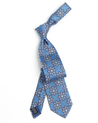 Dion Silk Floral Bedallions Necktie Blue 