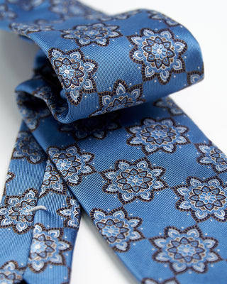 Dion Silk Floral Bedallions Necktie Blue  1