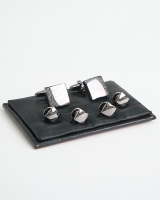 Dion Edged Square Cuff Link Stud Set Silver  1